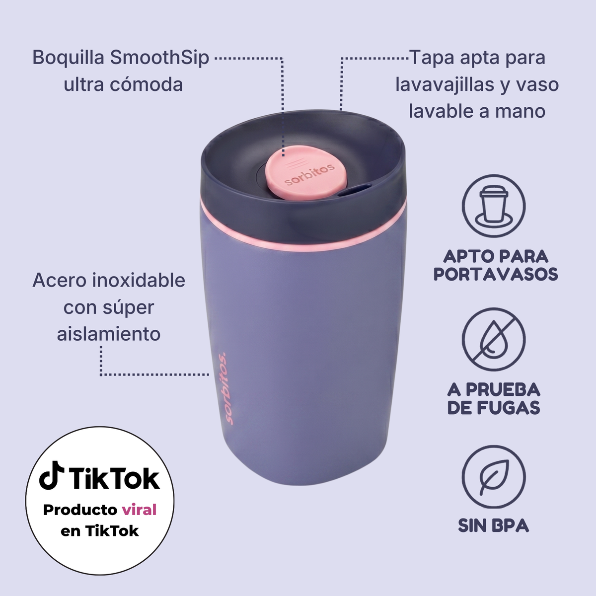 Sorbitos | Tumbler Térmico de Acero Inoxidable con Tecnología SmoothSip™