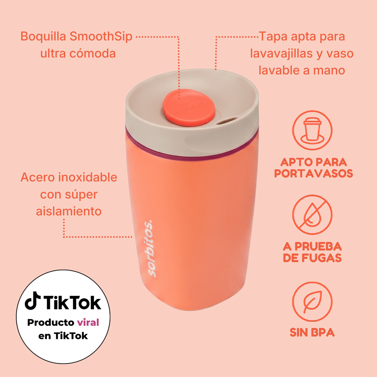 Sorbitos | Tumbler Térmico de Acero Inoxidable con Tecnología SmoothSip™