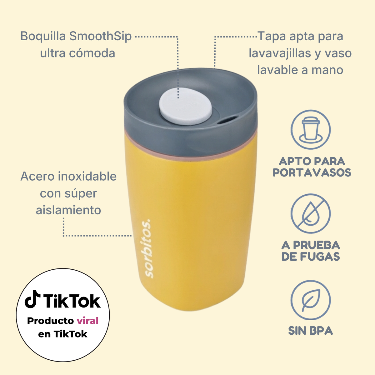 Sorbitos | Tumbler Térmico de Acero Inoxidable con Tecnología SmoothSip™