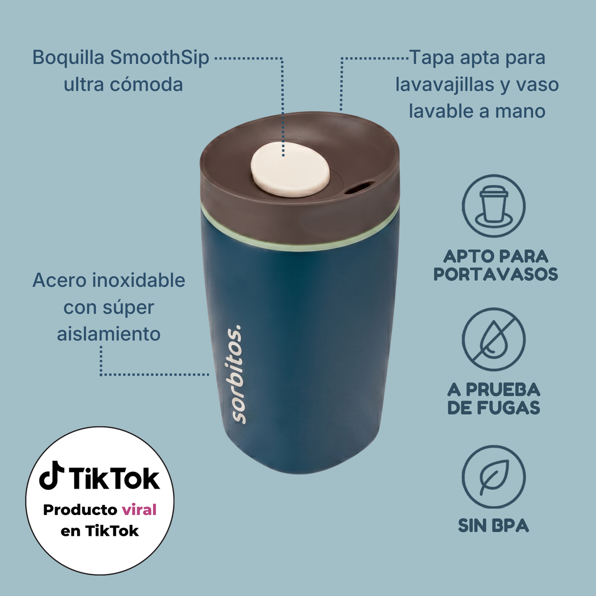 Sorbitos | Tumbler Térmico de Acero Inoxidable con Tecnología SmoothSip™
