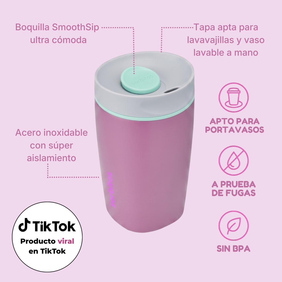 Sorbitos | Tumbler Térmico de Acero Inoxidable con Tecnología SmoothSip™