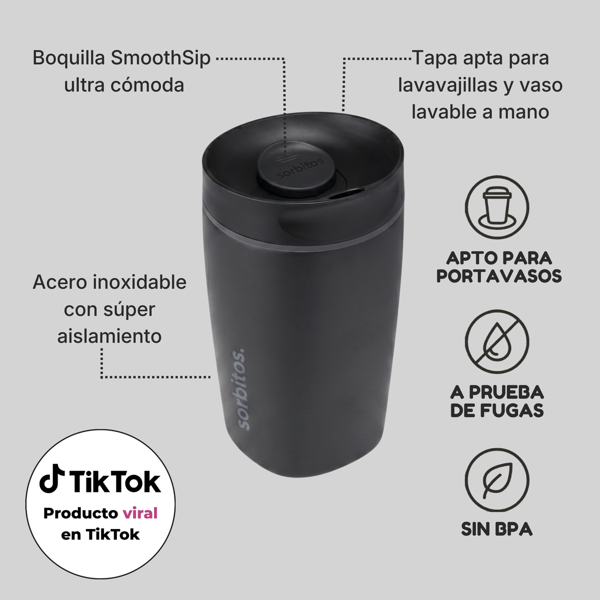 Sorbitos | Tumbler Térmico de Acero Inoxidable con Tecnología SmoothSip™